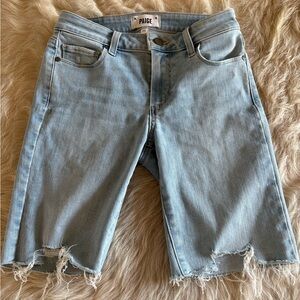 PAIGE Women's Light Blue Frayed Denim Shorts